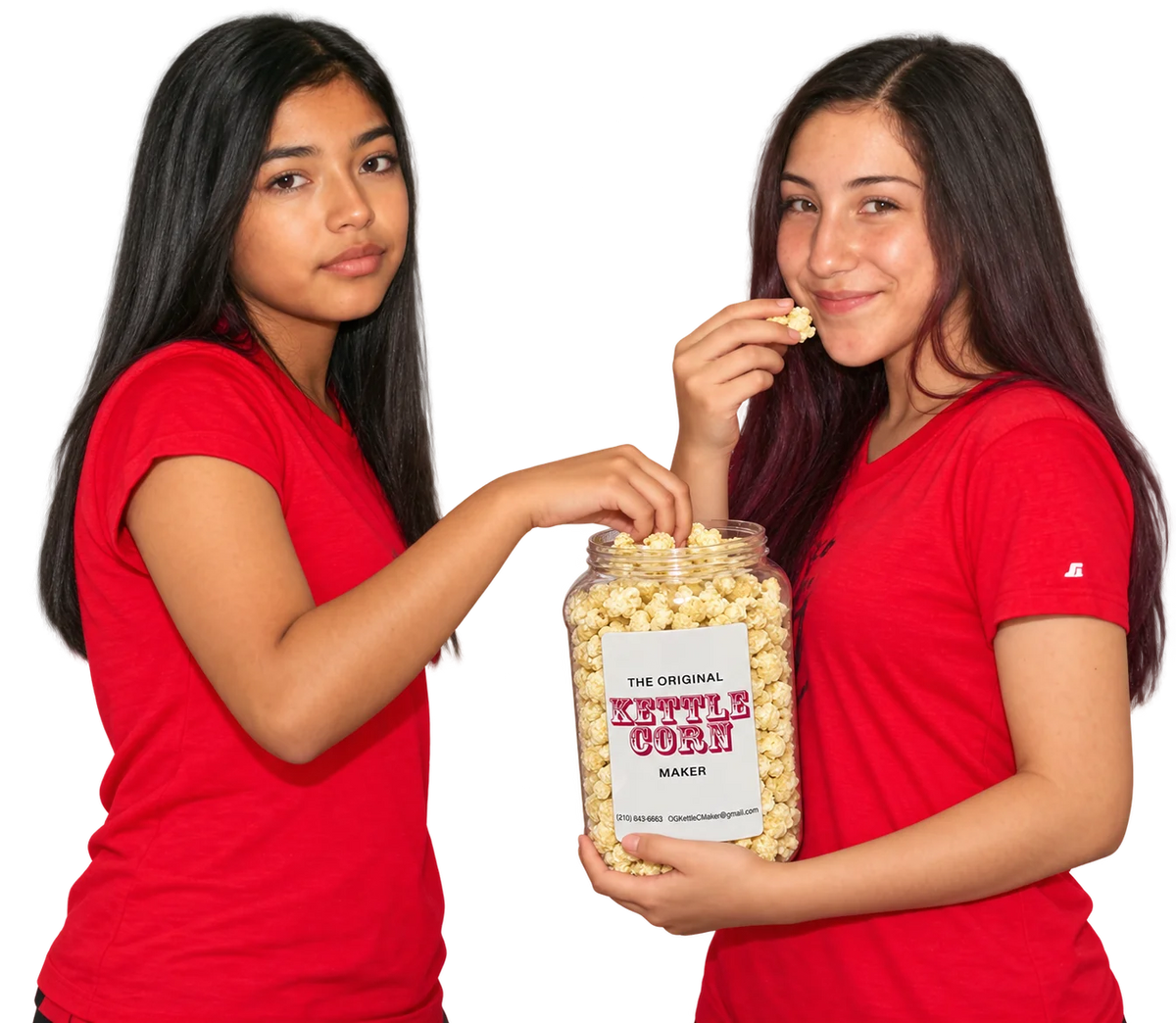 Original Kettle Corn jar beside a phone displaying a school fundraising page
